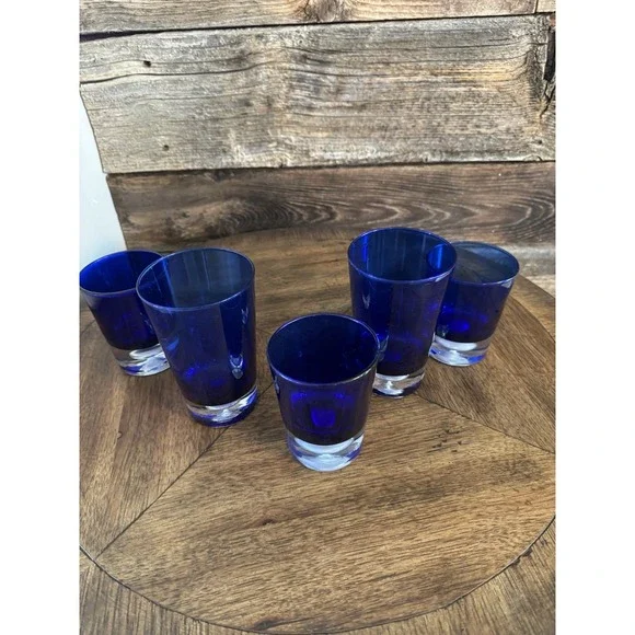 Highball Glass Stockholm Cobalt BlueBlock Vintage Barware Blue GlassSet Of 5